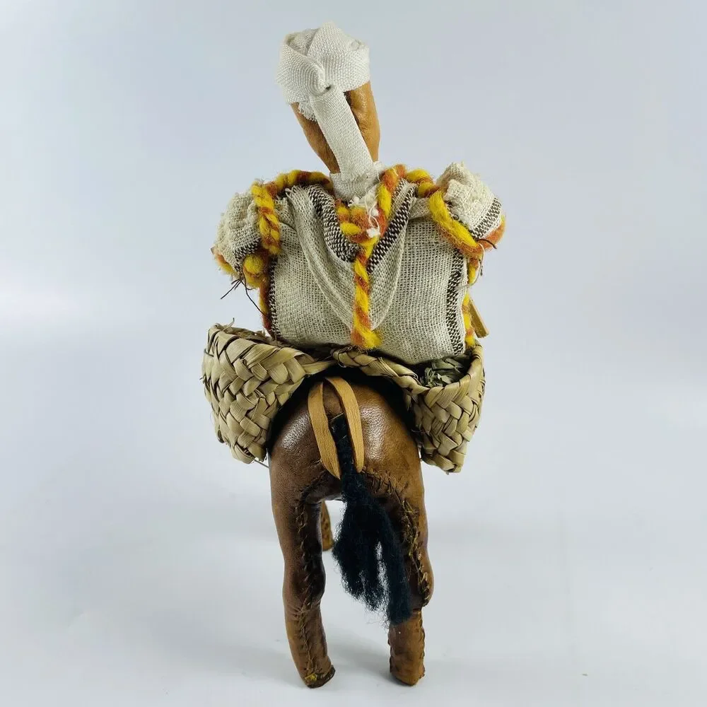 Vintage Handmade Rider Doll w Basket on Leather Horse Donkey 9